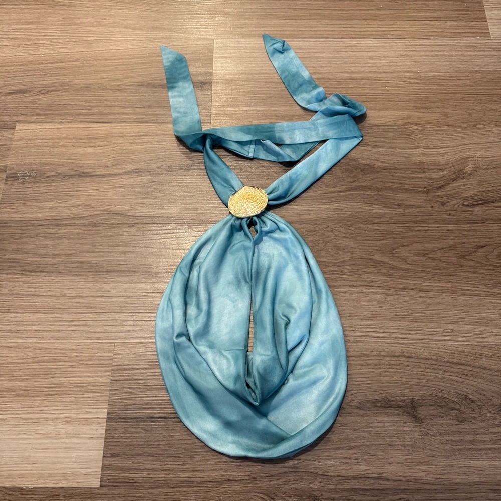 SHEIN Teal Satin Scarf with Gold Detail